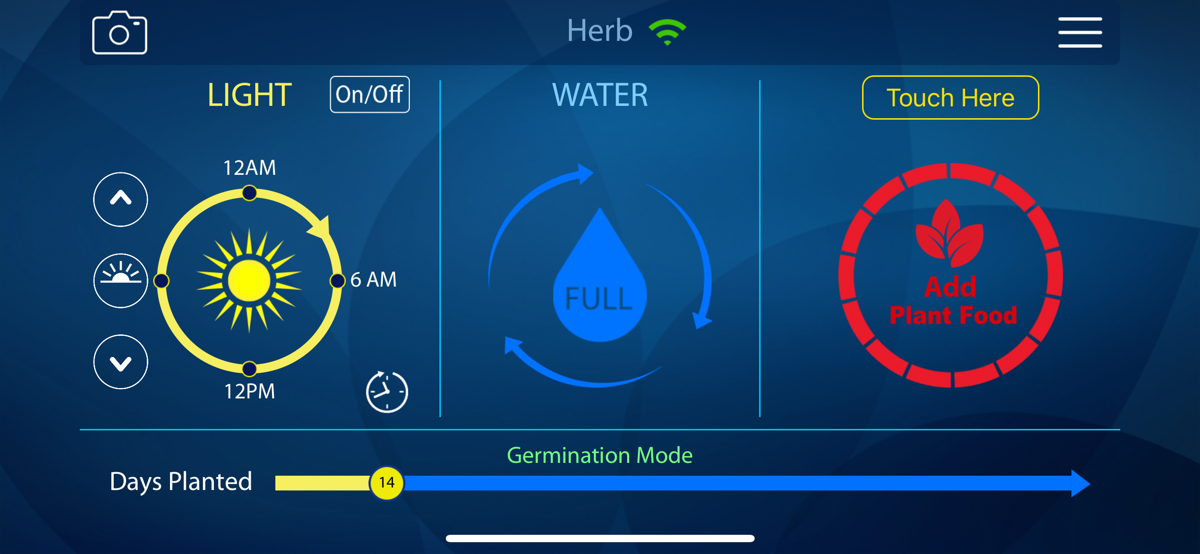 Herb’s Control Panel: a concise display of the status of various functions and modes.