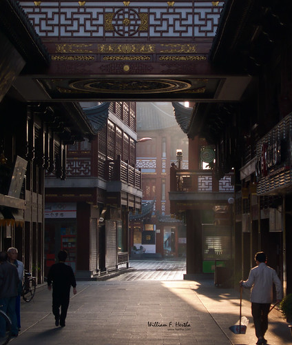 Walk through old city street in Shanghai