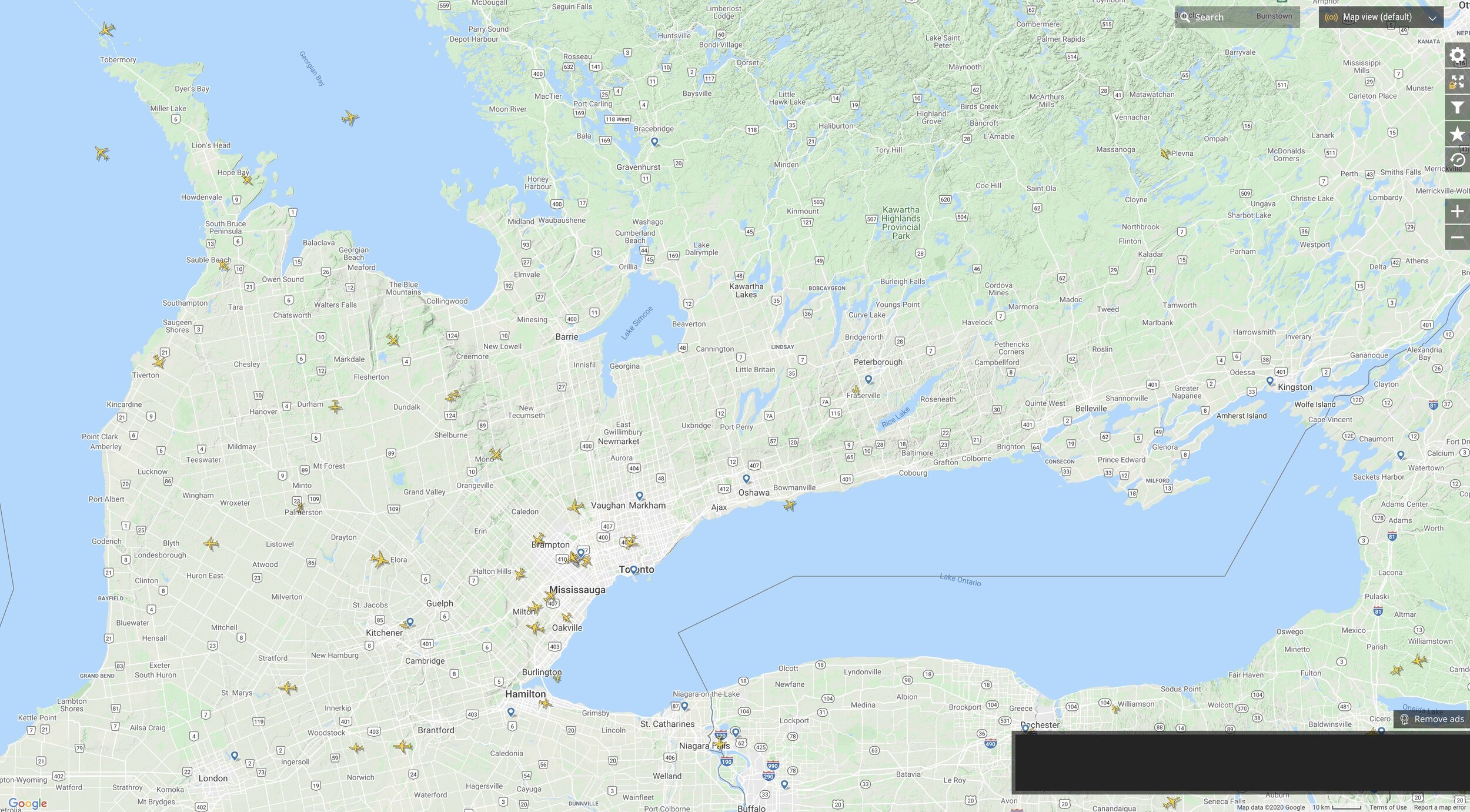 Map showing flights over South-Western Ontario