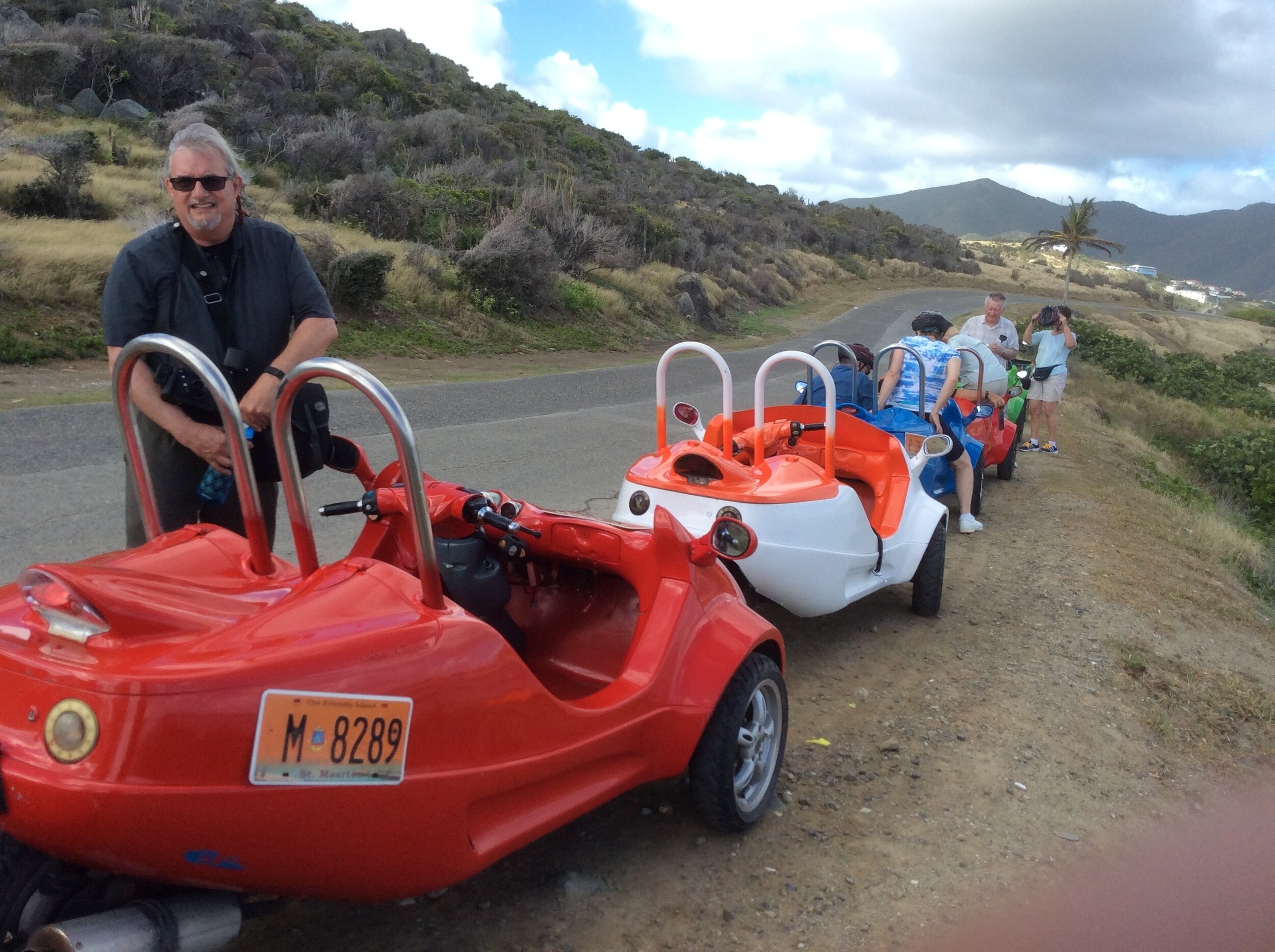 Driving funky little cars on St. Martins; lots of fun.